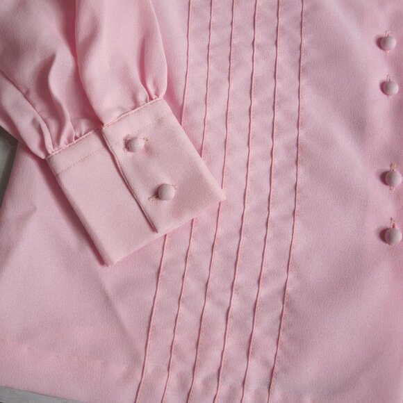 Montgomery Ward Vintage Women's Pink Top Size 36 M Long Sleeve 1970's Blouse - Picture 9 of 9